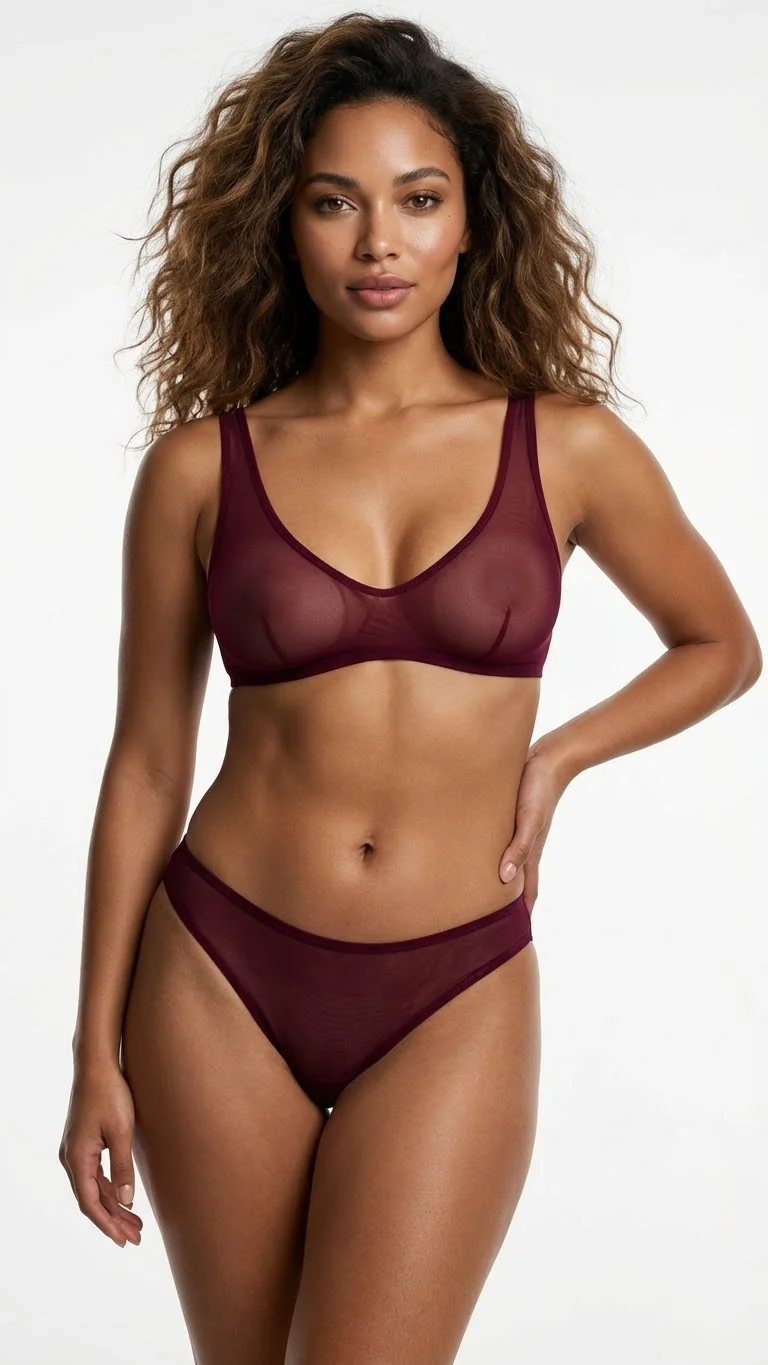 Metal Halka (Ring) Detaylı Tül Tanga Deep Claret - Arkası Bantlı ve Pencereli Fantezi Mode - Pencereli Fantezi Mode Detayı - LunaIntim